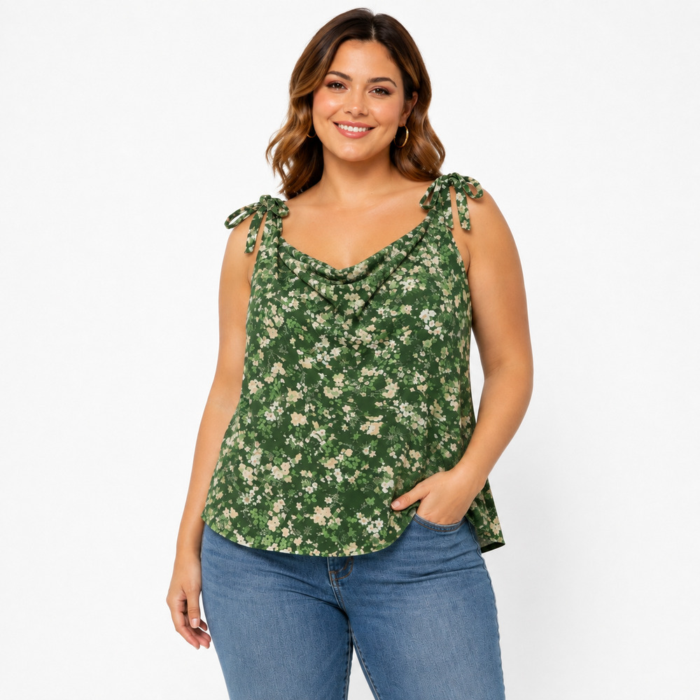Reformation Plus Size Top Women's 24 Green Floral Sleeveless Blouse Cottagecore